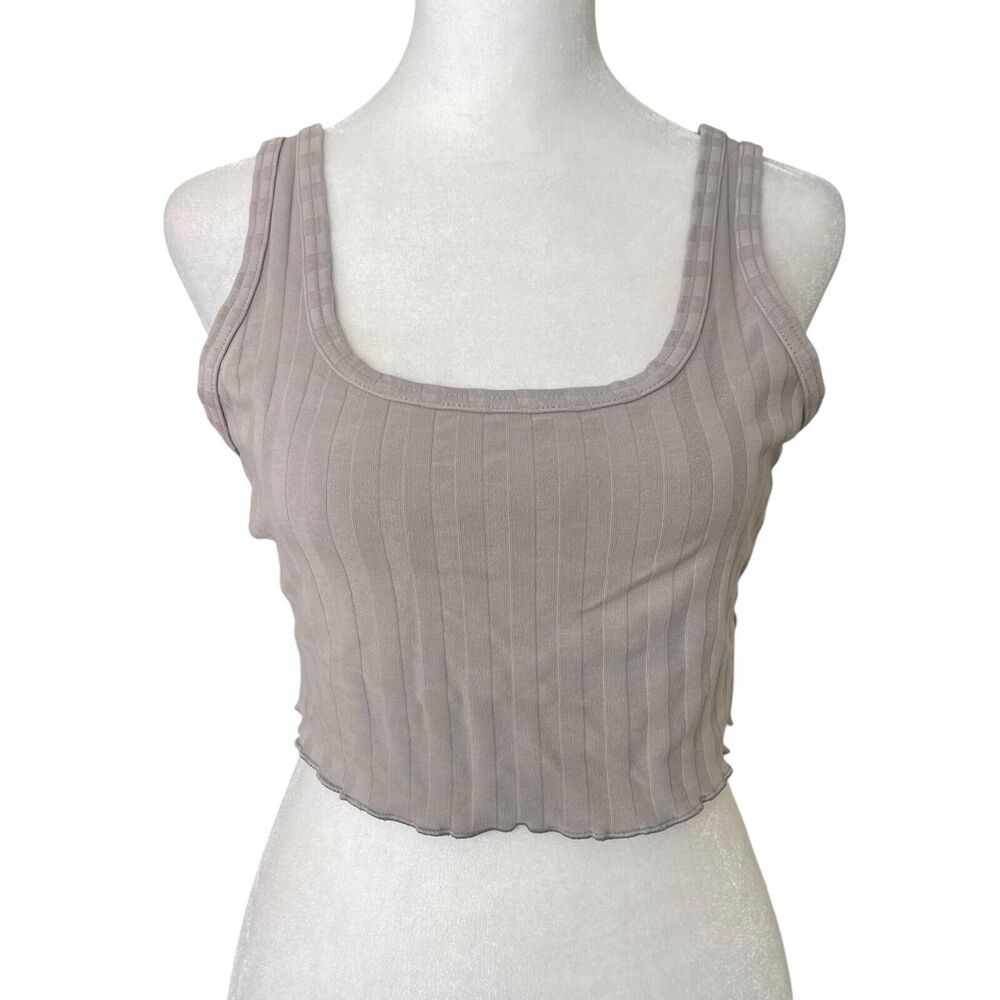 Offline by Aerie XS Crop Tank Top Gray OG Original Ribbed American Eagle
